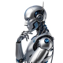 Thinking robot, artificial intelligence in the form of a cyborg that thinks, ai technology concept
