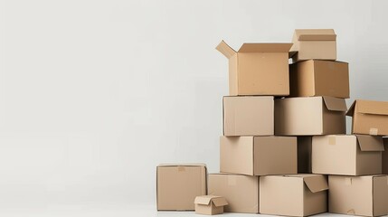 Obraz premium Stacked Brown Cardboard Boxes with Copy Space for Delivery Service