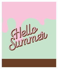 Summer nature landscape poster, cover, card set with sea view, sunny beach, mountains, forest, lake and fields and typography design. Summer holidays, vacation travel illustrations.