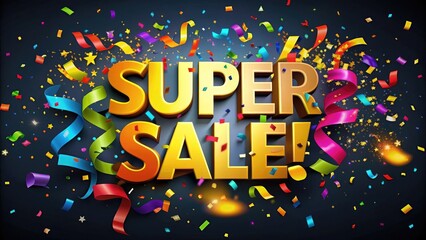 the inscription "big sale" on a festive background with flying confetti, a retail promotion, discount promotions and a marketing offer on social networks.