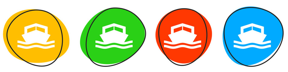 4 bunte Icons: Motorboot - Button Banner