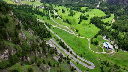 Aerial view of Alpe di Siusi with Sassolungo, Dolomites, Italy