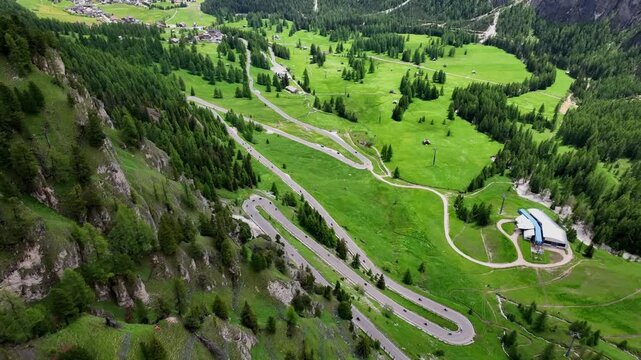Aerial view of Alpe di Siusi with Sassolungo, Dolomites, Italy