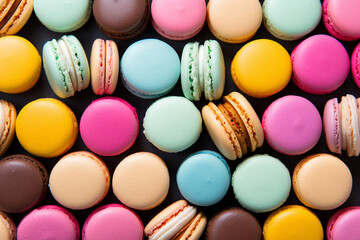 Obraz premium Colorful french macarons background, top view