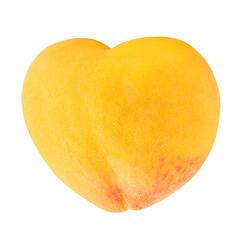 Peach fruit in a heart shape isolated. One peach or nectarine fruit piece on white background.  The concept of love 