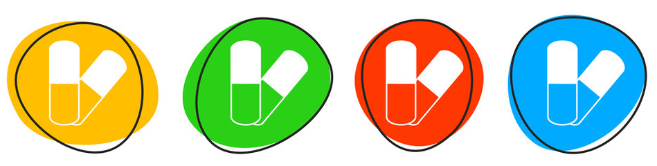 4 bunte Icons: Tabletten - Button Banner