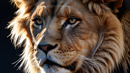Naklejka premium Close up of a male lion looking at the camera