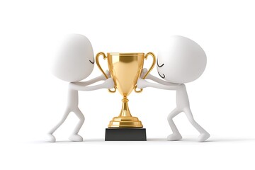 3d people scramble for the trophy.