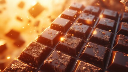 A very happy close-up of a chocolate stand, waiting in the air, with the sky behind, with light coming from behind.