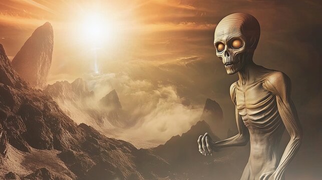 Encounter With an Extraterrestrial Being on a Distant Planet Under a Bright Sun