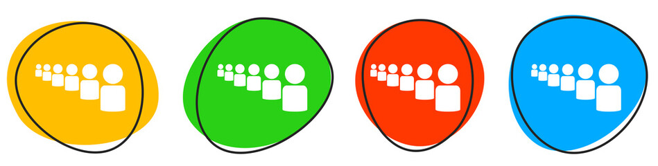 4 bunte Icons: Gruppe - Button Banner