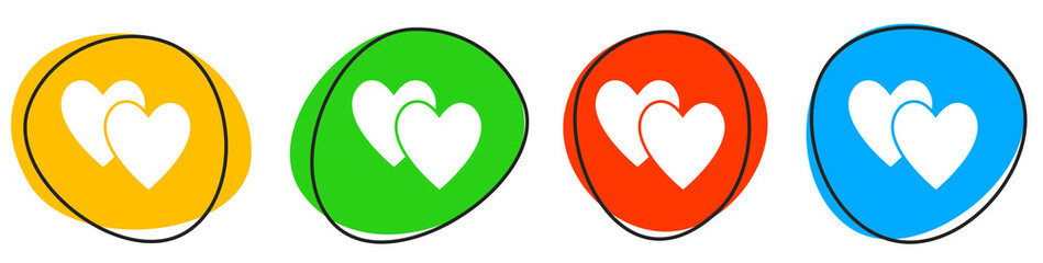 4 bunte Icons: Herzen - Button Banner