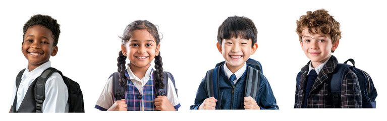diverse elementary school student png cut out element set