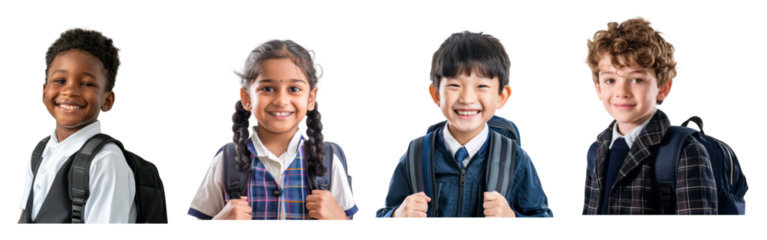 diverse elementary school student png cut out element set