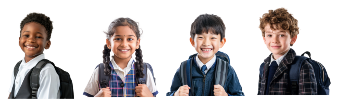 diverse elementary school student png cut out element set