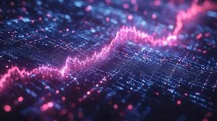 Abstract blue purple neon growing financial graph chart background