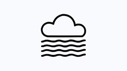 Foggy: A minimalistic cloud with wavy, thick lines beneath it to represent low-lying fog or mist. Weather minimalistic black and white icon on a white  Ideal for weather forecasts and digital designs.
