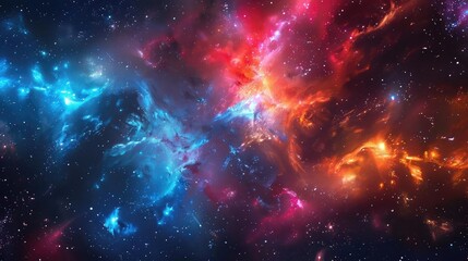 Fototapeta premium A vibrant cosmic scene with swirling clouds of blue, red, and orange, evoking the beauty of deep space and the mysteries of the universe.
