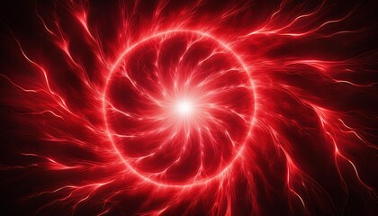 Fototapeta premium 中央から広がる赤い雷. Red Lightning Spreading from the Center. AI generated.