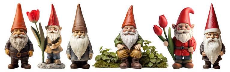 Garden gnome figurine png cut out element set