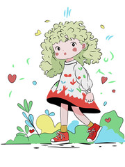 Cute girls, cute cartoon images, background images, print work, graphic work