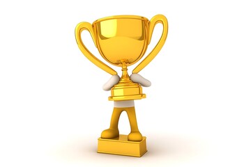 3d illustration of white character with trophy