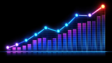 Abstract blue purple neon growing financial graph chart background