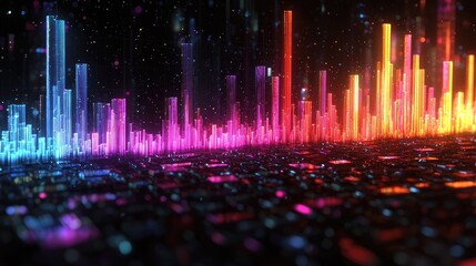 Abstract blue purple neon growing financial graph chart background