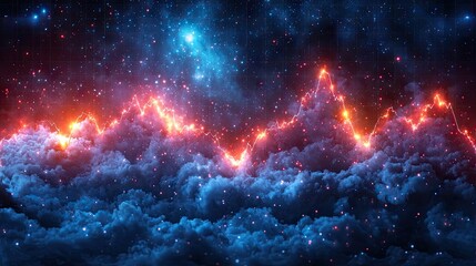 Abstract blue purple neon growing financial graph chart background