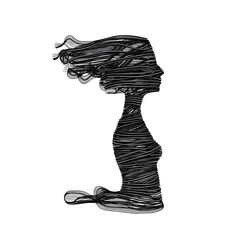 Abstract silhouette of a woman with swirling lines, minimalist design.