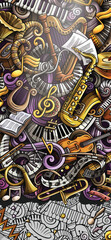 Obraz premium Classic Music hand drawn doodle banner. Cartoon detailed flyer.