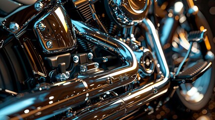 A detailed view of a motorcycle engine's exhaust system, emphasizing the design for performance and sound quality.