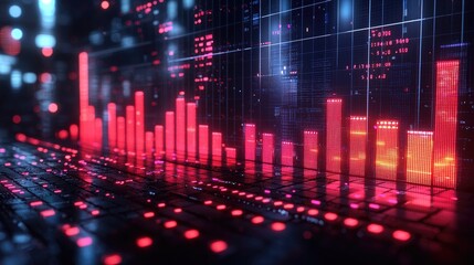 Abstract blue purple neon growing financial graph chart background