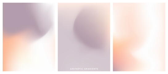 Nude gradient posters set. Blurred light and pale gradient background. Vector simple and soft light backdrop. Abstract light purple, pink color banner. Pastel pink smooth mesh shapes y2k aesthetic