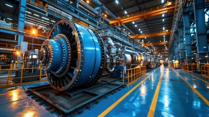 Fototapeta premium A large industrial engine powering a factory, representing the critical role of engines in industrial operations and power generation.
