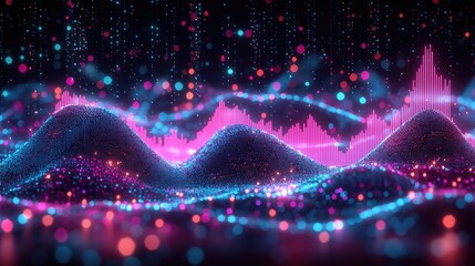Abstract blue purple neon growing financial graph chart background