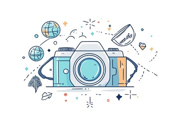 Obraz premium World photography day design template good for greeting. camera illustration. flat camera design. eps 10 illustration. flat design. 