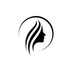 Beauty Woman Face Silhouette In Profile, Hair Fashion Icon.Logo Icon Symbol Vecto Design Template.