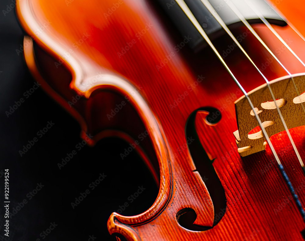 Poster Close-up of Violin Strings and Bow Showcasing Craftsmanship and Design