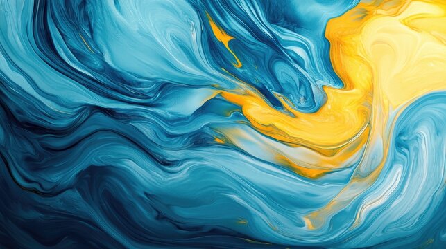 Swirling abstract design with a mix of light blue and yellow hues, evoking a sense of movement and modern art
