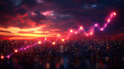 Abstract blue purple neon growing financial graph chart background