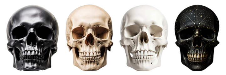 Human skull png cut out element set