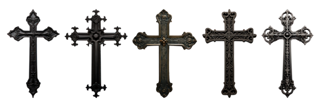 Gothic cross png cut out element set