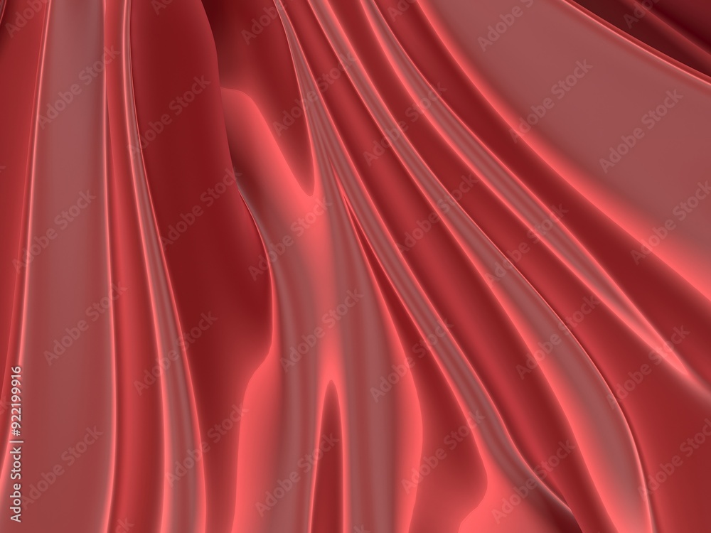 Sticker Red satin background. Curved red cloth texture