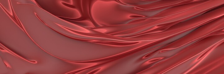 Red satin background. Curved red cloth texture