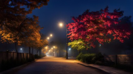 Fototapeta premium City night street, flower, spring, summer