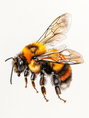 A Bee in Flight.  Generated Image.  A digital illustration of a bee in flight.
