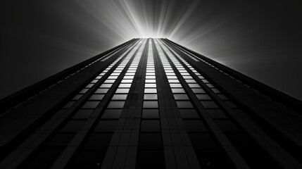 High-Contrast Image of Modern Skyscraper with Sharp Lines and Deep Shadows