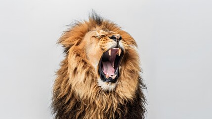 Roaring lion on white background, angry lion