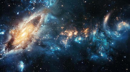 Obraz premium A stunning view of a cosmic landscape filled with vibrant colors and swirling galaxies, showcasing the beauty of outer space.